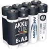 ANSMANN 8x Batterie ricaricabili stilo AA - 2100 mAh 1,2V NiMH - Pila a ricarica veloce - fino a 1000 cicli di ricarica eco-friendly
