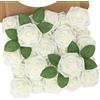 N&T NIETING Fiori Artificiali, Rosa Artificiali 25 Pezzi Schiuma Teste di Rose Finte Aspetto Reale con Foglia e Gambo Regolabile per DIY Matrimoni Mazzi Nuziale Festa Casa Stanza Decorazioni (Avorio)