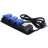as - Schwabe 38603 - Ciabatta a 3 prese con interruttore, prese con contatto di protezione con coperchio ribaltabile, cavo da 1,5 m, presa multipla per esterni 230 V, 16 A, IP44, nero, blu, 38603