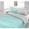 Italian Bed Linen Natural Color Parure Copri Piumino, 100% Cotone, Verde Acqua/Grigio Chiaro, Una Piazza e Mezza