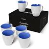 MIAMIO - Set grandi tazze da caffè in ceramica (6 pezzi) (Bianco-blu) | Grande tazza da caffè in ceramica, set per caffè, cappuccino e tè, tazze in gres, set da 6, lavabili in lavastoviglie