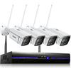 REIGY 3MP Kit Videosorveglianza Wifi Esterno con Spotlight, Telecamera Sorveglianza IP 4x 1296P VideoCamera, Sistema di Sicurezza Interno con Visione Notturna a Colori, Audio Bidirezionale Senza HDD