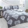 Rapport Cuori Natale Scandi Set Copripiumino, 100% Cotone Spazzolato,Grigio,Doppio