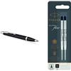 PARKER IM Penna a Sfera | Nero Opaco con Puntale Cromato | punta media con inchiostro blu | confezione regalo & Quinkflow ricarica per penna a sfera, punta media, nero, confezione da 2