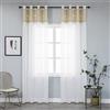 GIRASOLE HOME Coppia Tende Bianche Semi Trasparenti a Righe Orlo Superiore Beige con Ricamo Fiore Tenda Misto Lino Stile Shabby Chic per Camera Balcone Finestra e Interni 2 Pannelli con Occhielli (Beige, 140x280cm)