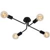 BRILONER Leuchten - Plafoniera con 4 faretti, lampada da soffitto, retrò, vintage, 4x E27 - max. 60 Watt, metallo nero, 660x445x185mm (LxPxH)