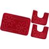 emmevi Tappeto Bagno Parure Fiori Morbido Antiscivolo Assorbente Lavabile MOD.Moorea 6 Set 3 Pezzi Rosso
