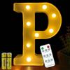 HONPHIER® Lettere lampada a forma di lettera con telecomando, lampada a LED, illuminazione lettera, luce notturna, decorazione per compleanno, festa, matrimonio (P)