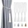 Dalababa 4 Pezzi Fermatende per Tende Corda Intrecciata di Cotone Poliestere Drappo Tieback Clip con Nappa per Tendaggi Finestra,Bianco