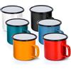 Joyfair Set di 6 tazze da caffè smaltate, 350 ml, tazze da tè da campeggio, in colore rosso/blu/verde/giallo/nero/bianco, tazze retrò leggere per viaggi, casa, ufficio, feste, vintage e portatili (350