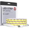 BTF-LIGHTING FCOB COB USB Striscia LED 1m 320LEDs Alimentazione Dimmerabile Natural White 90+Hight CRI 5V 7W Flessibile ad alta densità per TV Retroilluminazione PC Camera da letto Cucina Casa