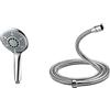 GRIFEMA G851-20 G851-20-Flessibile Doccia Acciaio 2.0 m, Tubo Soffione Universale, Cromo & COMPLENTO-G803 Manopola Doccia Grande, Soffione Doccia con 5 modalità Spray, Argento/Cromo