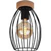 Briloner - Plafoniera Vintage, Lampada da Soffitto con Paralume a Filo, Retro, 1X E27, Max 60 Watt, Legno Nero, 175 x 256 mm (DxH) (3038-015)