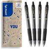 PILOT - Set di 4 G2 Plus - Penne a Sfera con Inchiostro Gel - Retrattili e Ricaricabili - Eccellente Comfort di Scrittura - Nero - Punta Media