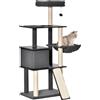 PawHut Albero Tiragraffi per Gatti Adulti e Gattini da 146cm, Pali in Sisal, Piattaforme, Casetta, Lettino e Cuscini Lavabili, Grigio scuro|Aosom