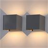 Klighten Applique 12W LED Applique quadrata a LED, Lampada da parete 3000K Luce bianca calda per camera da letto / scala / soggiorno / ufficio, IP65, Grigio scuro, 2 pezzi