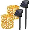 DIWUJI 2 Pezzi Stringa Luci Solari, 10M 100 LED Catena Luminosa Solare Energia, Impermeabile Auto on/off Lucine da Esterno Decorative per Giardino Natale Patio Cancello Festa Matrimonio Cortile, Bianca Calda
