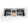 Alpes F 589/2V1B-E Lavello da incasso 51x89 cm, con due vasche raggio 60, vaschetta centrale con bacinella estraibile, raccolta rifiuti dal top con contenitore inox e coperchio in legno, Predisposto con foro per la rubi