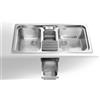 Alpes F 599/ 2V1B-E Lavello da incasso 51x99 cm, con due vasche raggio 60, vaschetta centrale con bacinella estraibile, raccolta rifiuti dal top con contenitore inox e coperchio in legno. Predisposto con foro per la rubi