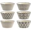 H&H Set 6 Bowl/Ciotole Colazione in Stoneware con Decoro Vhera (480 cc) - Ciotole Assortite in Bianco/Nero con Motivo Geometrico - Adatte a Lavastoviglie e Microonde