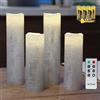 Rhytsing Set di 4 Candele Pilastro LED a Pile con Effetto Ombré Argento, Natale Decorazione Luminosa Uso Interno, H 15cm / 20,5cm