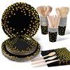 Nkaiso 140 Pcs Nero Oro Piatti di Carta Stoviglie per Feste -20 Ospiti | Piatti Usa e Getta Eleganti Set Include Piatti Carta Bicchieri Tovaglioli, per Compleanno, Matrimonio, Party Decorazione