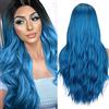 colorful panda Colorfulpanda Parrucca Ombre Blu Lungo per Donna, Ricci Capelli Parrucche Naturale Ondulata Sintetici Capelli Blue Wig per Uso Quotidiane Cosplay Halloween