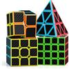 ROXENDA Speed Cube Set 2X2 3X3 4X4 Piramide Magic Cube - Puzzle Cubo di Velocità per Bambini, Giochi IQ, Giocattoli Educativi [4 Confezione] (Fibra di carbonio)