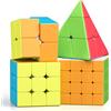 ROXENDA Speed Cube Set 2X2 3X3 4X4 Piramide Magic Cube - Puzzle Cubo di Velocità per Bambini, Giochi IQ, Giocattoli Educativi [4 Confezione] (Stickerless)