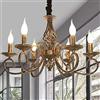 Ganeed Lampadario Rustico Stile Country Francese Lampadario Vintage in Metallo con Sospensione Antiquata per Isola Cucina Sala da Pranzo Soggiorno Bronzo 6 Luci