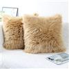 Oyimua Set di 2 federe per cuscini quadrati in finta pelliccia, beige, soffici, 41 x 41 cm, cuscini decorativi in stile merino, per divano e soggiorno