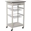 DRW Carrello da Cucina con 1 cassetto e 2 cestini + ripiano in Legno: Pino e MDF, con Coperchio in Acciaio Inox, Colore Bianco, 47 x 37 x 81,5 cm