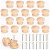 BELLE VOUS Pomelli Legno Grezzo Rotondi con Viti (20 Pomoli Legno Grezzo) - 3,4 x 2,5 cm - Maniglia per Mobili Legno di Betulla Naturale - Pomelli per Mobili Legno, Guardaroba, Armadi e Cassetti