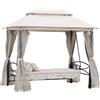 Outsunny Dondolo 3 Posti e Lettino Singolo Copertura a Gazebo con Zanzariera e Cuscini 256x172x248cm Crema|Aosom