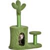 PawHut Albero per Gatti a forma di Cactuscon Lettino con Corda Sisal, Palline e Cuccia, Torre per Gatti in Truciolato e Ciniglia, 60x35x78cm, Verde