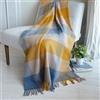 LINEN & COTTON Morbido e Spesso Plaid/Coperta Colorata a Scacchi Bolivia - 100% Pura Lana Neozelandese, Beige Crema Giallo Senape Blu (130 x 170 cm) Coperte Invernali per Sofa Divano Letto Canapa