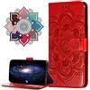 MRSTER Custodia in pelle Premium per Honor 8X, [supporto per carte di credito] [chiusura magnetica] a portafoglio per Huawei Honor 8X. LD Mandala rosso