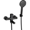 PHASAT Rubinetti per vasca con doccetta Rubinetto per vasca a parete Rubinetto nero per vasca da bagno Bocca girevole a 90 ° PTBB04E
