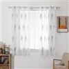MIULEE Tende per Interni Moderne 2 Pezzi 140x160 CM, Voile Tenda Finestra Interno Salotto, Tenda Trasparente con Ricami a Foglie Bianche e Grigie, Fantasia Tende Camera da Letto Soggiorno Occhielli
