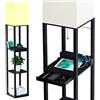 SUNMORY Lampada da Terra a Mensola con 3 Temperature di Colore, 2 Porte di Ricarica USB e 1 Cassetto, Lampade da Terra in Legno Massello per Camera Da Letto e Soggiorno, Nero(Lampadina Inclusa)