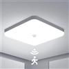 Combuh 25 cm Plafoniera Led con Sensore di Movimento Interno, 30W Lampada Soffitto Quadrata, Bianco Freddo 6500K Plafoniere Rilevatore, IP56 Impermeabile, per Corridoio Garage