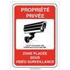 AUA SIGNALETIQUE - Panneau propriété privée Zone placée sous vidéo Surveillance 24H /24-300x420 mm, PVC 1.5mm