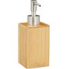 Relaxdays Dispenser di Sapone Manuale, 200ml, Ricaricabile con Testa a Pressione, Bambù & Plastica, Naturale/Argento