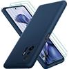 Oureidoo Cover per Xiaomi Mi 11T / Mi 11T Pro con 3 Pezzi Pellicola Vetro Temperato, Custodia in Morbida Silicone Liquido, Sottile e Antiurto con Rivestimento in Microfibra AntiGraffio, Blu