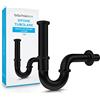 Bächlein sifone tubolare universale (extra lungo, nero) per lavabo - set di scarico cromato incl. manicotto di gomma per collegamento a parete