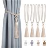 Dalababa 4 Pezzi Fermatende per Tende Corda Intrecciata di Cotone Poliestere Drappo Tieback Clip con Nappa per Tendaggi Finestra,Beige