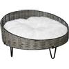 PawHut Cuccia per Cani e Gatti Rialzata in Rattan PE, Lettino per Cani di Taglia Piccola con Cuscino in Peluche Lavabile, Grigio Scuro|Aosom