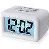 Plumeet Orologio-Sveglia da Viaggio LCD, di Facile Uso, Sveglia Digitale, con Cover Protettiva in Silicone, Display Digitale con Numeri Grandi, Buona Retroilluminazione e Funzione Snooze (bianco)