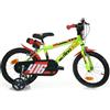 DINO BIKES Bici per Bambini 4-7 Anni Bicicletta 16 Pollici 416 Giallo Fluo Con Rotelline Stabilizzatrici