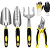 AGAKY Set Attrezzi da Giardino 5 Pezzi Durevole Alluminio Kit Giardinaggio Comprende Guanti da Giardino, Forbici, Rastrello, Pala, Cazzuola, Regalo di Giardinaggio per Uomini e Donne (Giallo)
